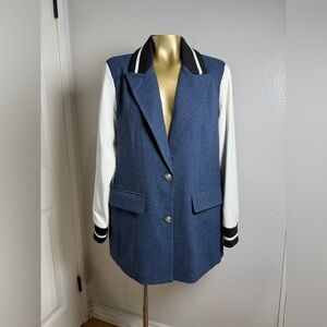 DOLCE CABO Tailored Two-Tone Blazer Jacket - Blue with White Sleeves M